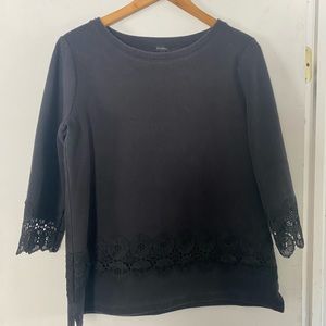 Talbots, Medium, Sparkly Black, Pull Over Tunic w/Lace Detail, Bracelet Sleeve